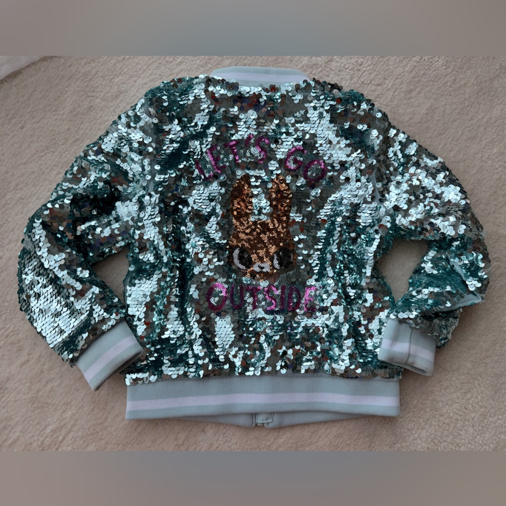 H&M Sparkly Sequin Teal, Blue, Pink Bunny Easter Kids Girl Jacket